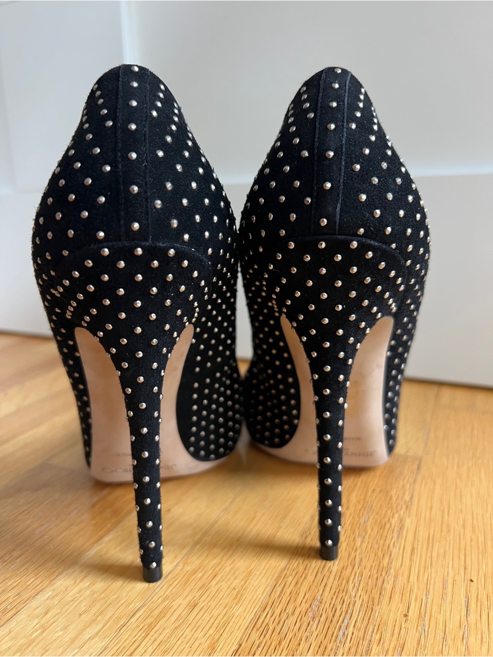 Jimmy Choo Black Suede Gold Studded Stiletto Pumps, 39/8.5 - Picture 4 of 7